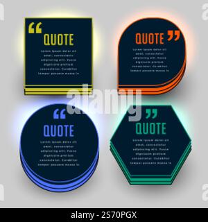 dark theme quote mark template set of four Stock Vector