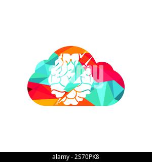 Thunder brain vector logo design. Brain with thunder and cloud logo icon. Stock Vector