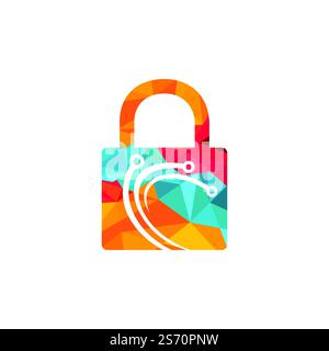 Lock Tech Logo Design Template. Cyber security logotype. Stock Vector