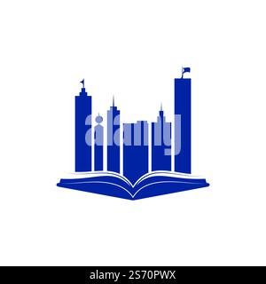 Education building logo design. Vector of book and a building, symbol of library and study. Stock Vector