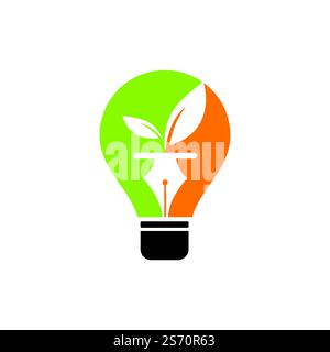 Leaf and pen logo design. Education and writer community Logo. Bulb with leaf and nab icon design. Stock Vector