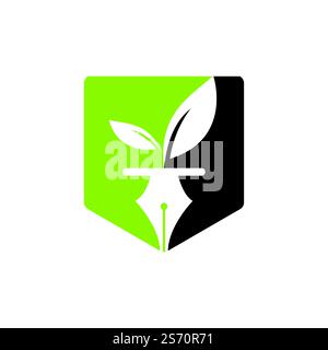Leaf and pen logo design. Education and writer community Logo. Institutional and educational vector logo design. Stock Vector