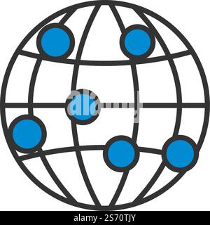 Globe Connection Point Icon. Editable Bold Outline With Color Fill Design. Vector Illustration. Stock Vector