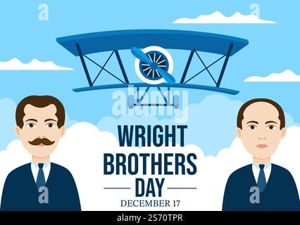 Wright Brothers Day on December 17th Template Hand Drawn Cartoon Illustration of the First Successful Flight in a Mechanically Propelled Airplane Stock Vector