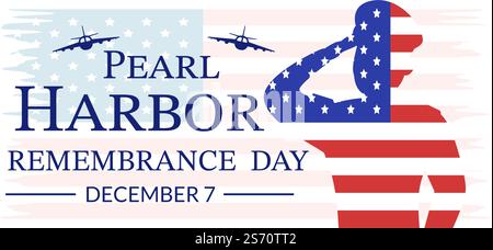 Happy Pearl Harbor Remembrance Day on December 7 Template Hand Drawn Cartoon Flat Illustration for National Memorial of Ceremony Stock Vector