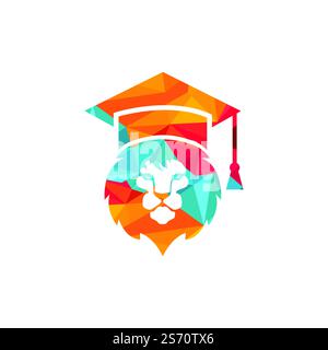 Lion Student vector logo design. Lion academy logo concept. Stock Vector