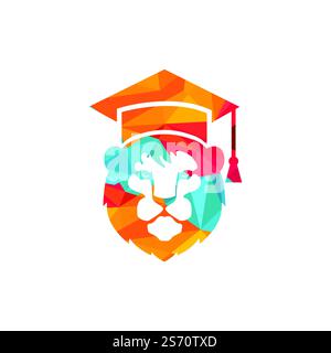 Lion Student vector logo design. Lion academy logo concept. Stock Vector