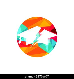 Flash student vector logo template. Education logo with graduation cap and thunder icon. Stock Vector