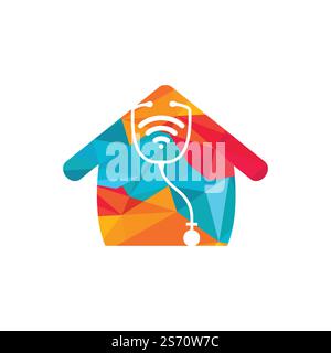 Stethoscope Wifi Medical Logo Icon Design. Stethoscope with wifi signals and home icon. Stock Vector