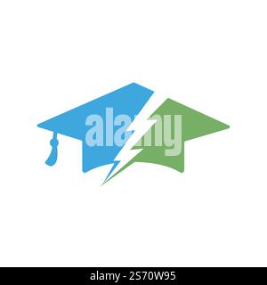 Flash student vector logo template. Education logo with graduation cap and thunder icon. Stock Vector