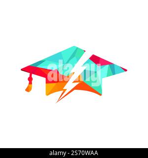 Flash student vector logo template. Education logo with graduation cap and thunder icon. Stock Vector