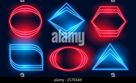 neon frames in six different geometric shapes Stock Vector