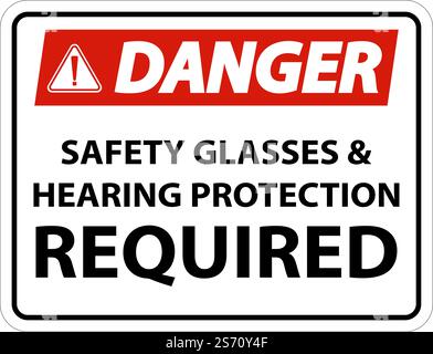 Danger Hearing Protection and Safety Glasses Sign On White Background Stock Vector