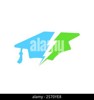 Flash student vector logo template. Education logo with graduation cap and thunder icon. Stock Vector