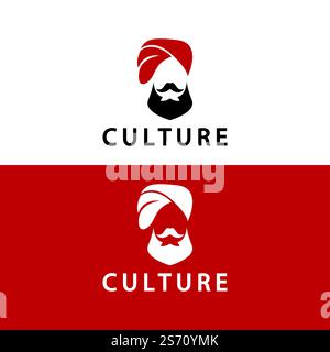 Turban Mustache India Indian logo design vector illustration. Logo of a man&rsquo;s face with a Beard and hat typical of the traditional Indian country. Stock Vector