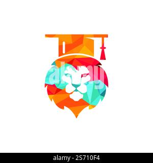 Lion Student vector logo design. Lion academy logo concept. Stock Vector