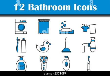 Bathroom Icon Set. Editable Bold Outline Design. Vector Illustration ...