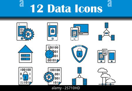 Data Icon Set. Editable Bold Outline With Color Fill Design. Vector Illustration. Stock Vector