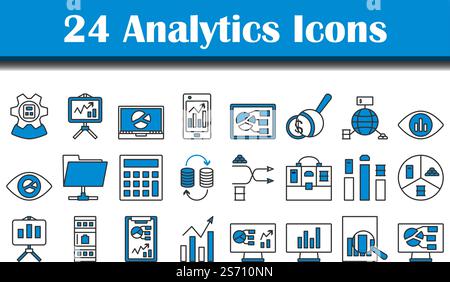 Analytics Icon Set. Editable Bold Outline With Color Fill Design. Vector Illustration. Stock Vector