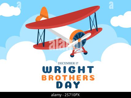 Wright Brothers Day on December 17th Template Hand Drawn Cartoon Illustration of the First Successful Flight in a Mechanically Propelled Airplane Stock Vector
