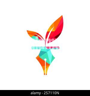 Leaf and pen logo design. Education and writer community Logo. Institutional and educational vector logo design. Stock Vector