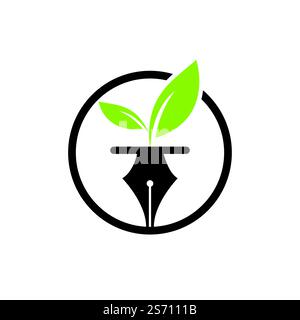 Leaf and pen logo design. Education and writer community Logo. Institutional and educational vector logo design. Stock Vector