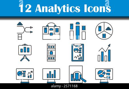 Analytics Icon Set. Editable Bold Outline With Color Fill Design. Vector Illustration. Stock Vector