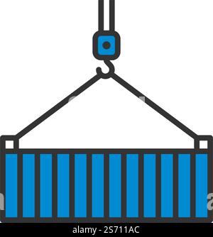 Crane Hook Lifting Container. Editable Bold Outline With Color Fill Design. Vector Illustration. Stock Vector