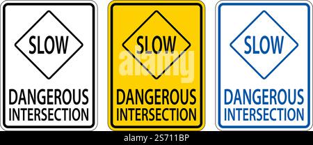 Slow Dangerous Intersection Sign On White Background Stock Vector