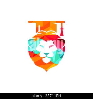 Lion Student vector logo design. Lion academy logo concept. Stock Vector