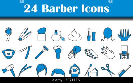 Barber Icon Set. Editable Bold Outline With Color Fill Design. Vector ...