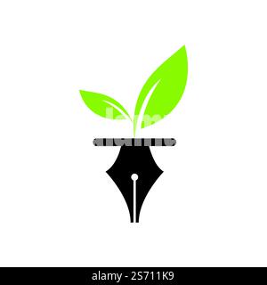 Leaf and pen logo design. Education and writer community Logo. Institutional and educational vector logo design. Stock Vector