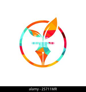 Leaf and pen logo design. Education and writer community Logo. Institutional and educational vector logo design. Stock Vector