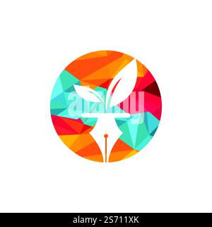 Leaf and pen logo design. Education and writer community Logo. Institutional and educational vector logo design. Stock Vector