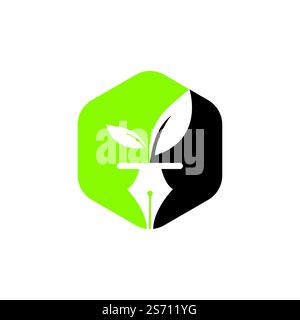Leaf and pen logo design. Education and writer community Logo. Institutional and educational vector logo design. Stock Vector