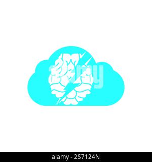 Thunder brain vector logo design. Brain with thunder and cloud logo icon. Stock Vector