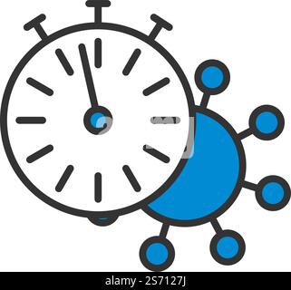 Coronavirus Molecule Under Stopwatch Icon. Editable Bold Outline With Color Fill Design. Vector Illustration. Stock Vector