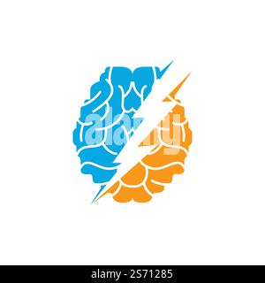 Thunder brain vector logo design. Brain power with electric logo design template. Stock Vector