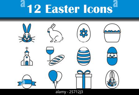 Easter Icon Set. Editable Bold Outline With Color Fill Design. Vector Illustration. Stock Vector