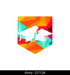Flash student vector logo template. Education logo with graduation cap and thunder icon. Stock Vector