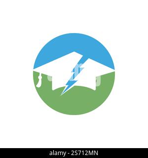 Flash student vector logo template. Education logo with graduation cap and thunder icon. Stock Vector