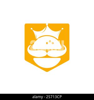 Burger king vector logo design. Burger with crown and mustache icon logo concept. Stock Vector