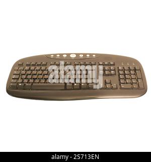This is a sleek and modern black wired keyboard designed specifically for computers and laptops Stock Photo