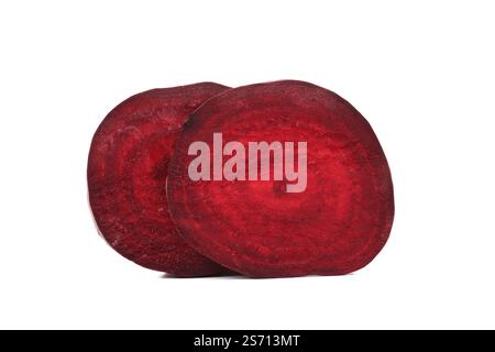 Two beetroot slices isolated on a white background. Stock Photo