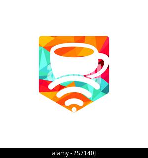 Coffee cup with WiFi vector icon logo. Creative logo design template for cafe or restaurant. Stock Vector