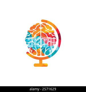 Brain planet vector logo template. Smart world logo symbol design. Stock Vector