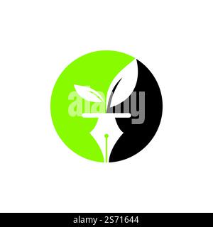 Leaf and pen logo design. Education and writer community Logo. Institutional and educational vector logo design. Stock Vector