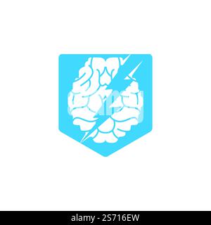Thunder brain vector logo design. Brain power with electric logo design template. Stock Vector