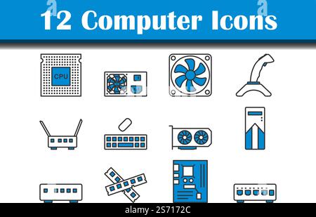 Computer Icon Set. Editable Bold Outline With Color Fill Design. Vector Illustration. Stock Vector