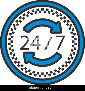 24 Hour Taxi Service Icon. Editable Bold Outline With Color Fill Design. Vector Illustration. Stock Vector